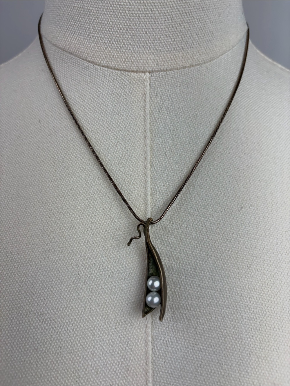 Michael Michaud Bronze Pea Pod Necklace w/ Two Pearls